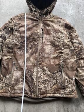 Realtree Jacket Mens Medium Brown Camouflage Hunting Canvas Outdoor Hooded Used